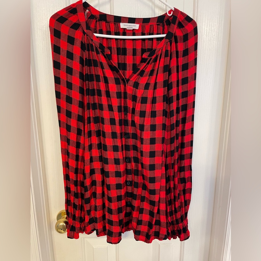 Beach lunch lounge L Buffalo plaid top